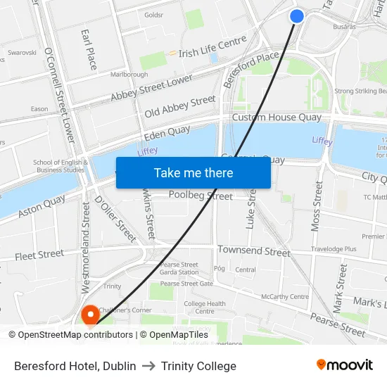 Beresford Hotel, Dublin to Trinity College map