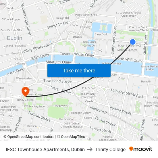 IFSC Townhouse Apartments, Dublin to Trinity College map