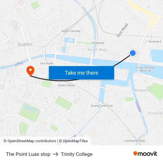 The Point Luas stop to Trinity College map