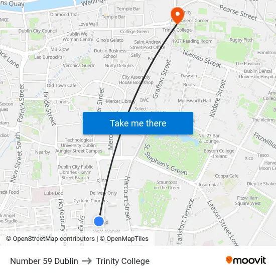 Number 59 Dublin to Trinity College map