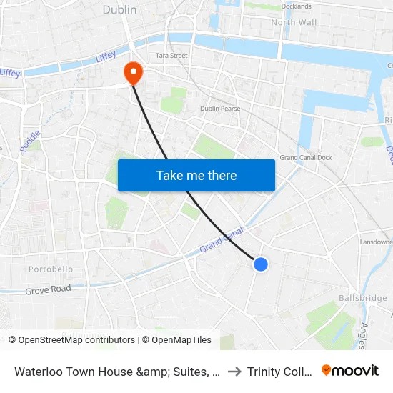 Waterloo Town House &amp; Suites, Dublin to Trinity College map