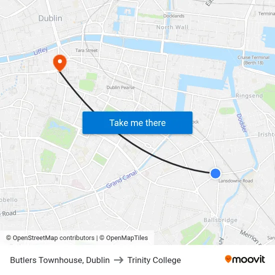 Butlers Townhouse, Dublin to Trinity College map