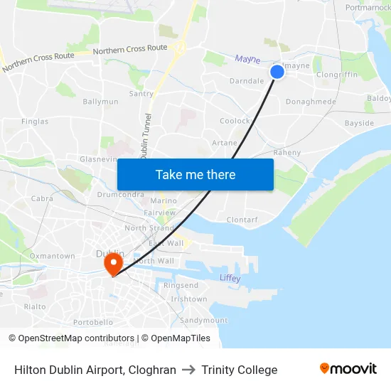 Hilton Dublin Airport, Cloghran to Trinity College map