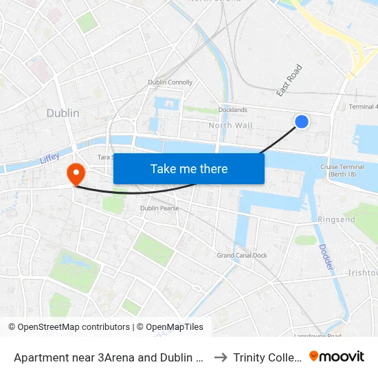 Apartment near 3Arena and Dublin Port to Trinity College map