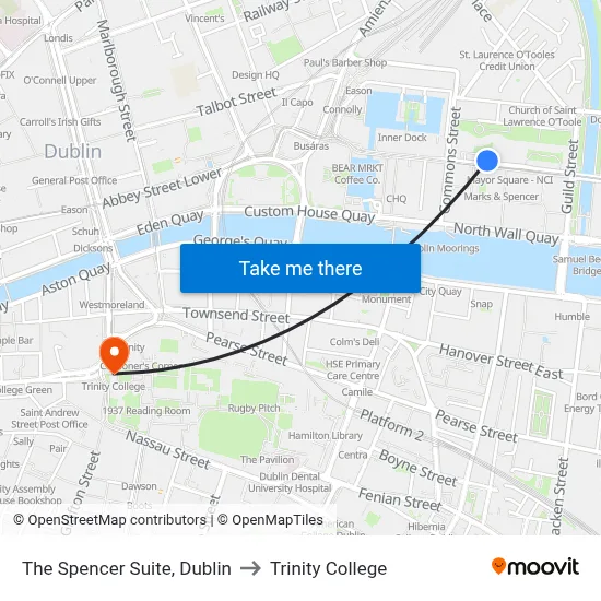 The Spencer Suite, Dublin to Trinity College map