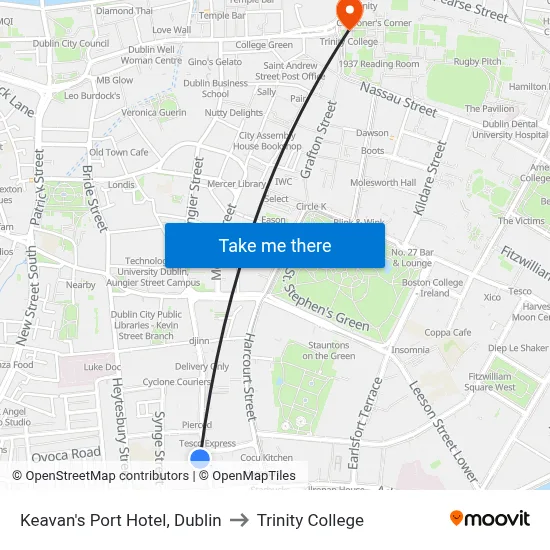 Keavan's Port Hotel, Dublin to Trinity College map