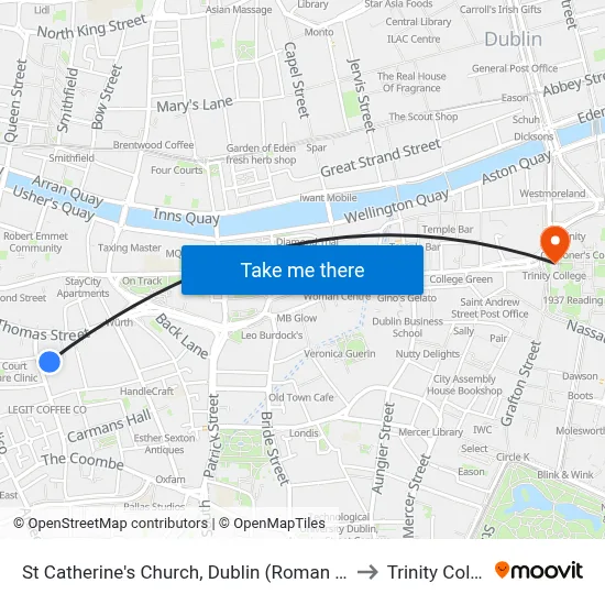 St Catherine's Church, Dublin (Roman Catholic) to Trinity College map