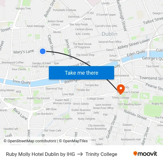 Ruby Molly Hotel Dublin by IHG to Trinity College map
