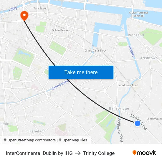 InterContinental Dublin by IHG to Trinity College map