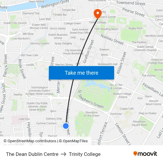 The Dean Dublin Centre to Trinity College map