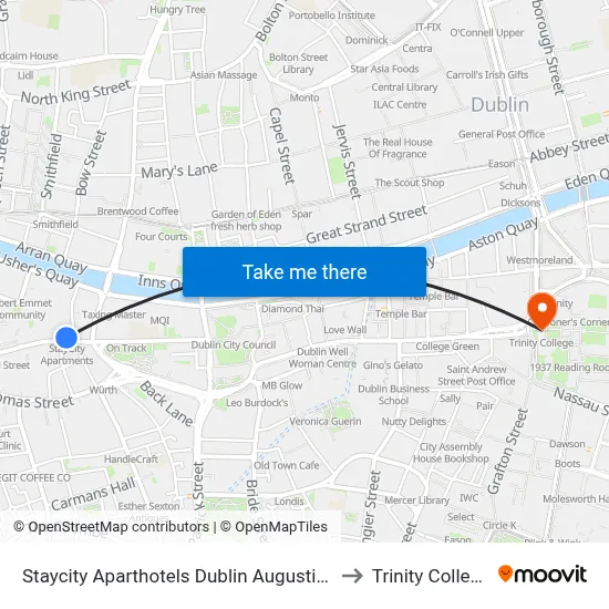 Staycity Aparthotels Dublin Augustine to Trinity College map