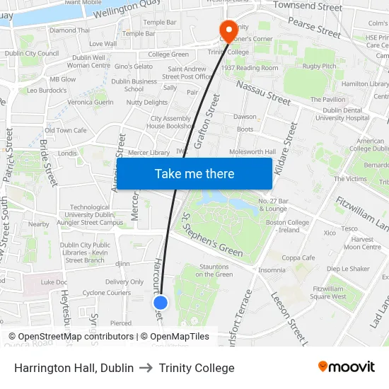 Harrington Hall, Dublin to Trinity College map