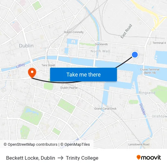 Beckett Locke, Dublin to Trinity College map