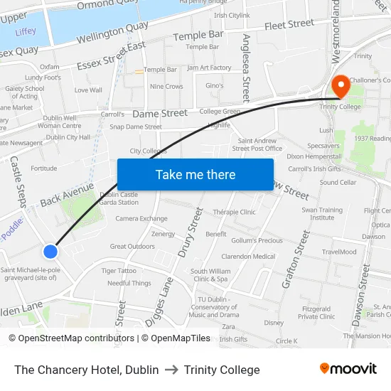The Chancery Hotel, Dublin to Trinity College map