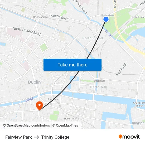 Fairview Park to Trinity College map