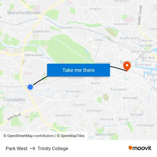 Park West to Trinity College map