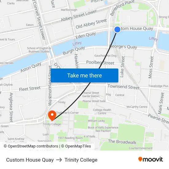 Custom House Quay to Trinity College map
