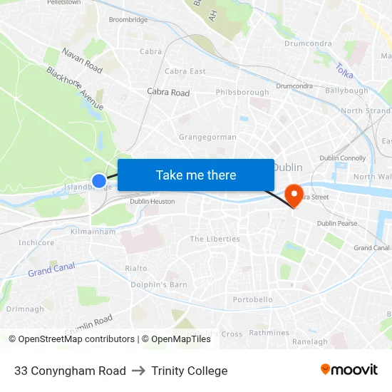 33 Conyngham Road to Trinity College map