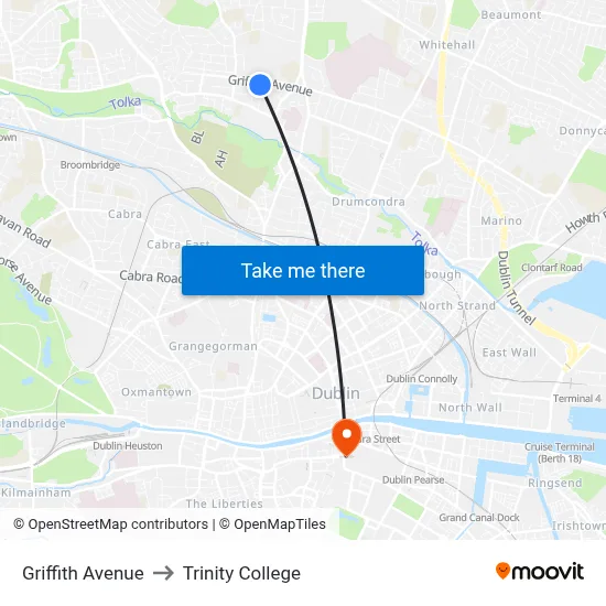 Griffith Avenue to Trinity College map