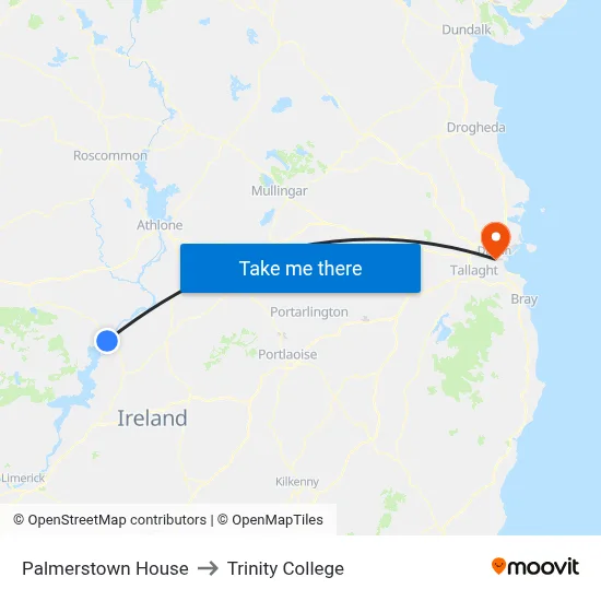 Palmerstown House to Trinity College map