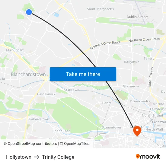 Hollystown to Trinity College map