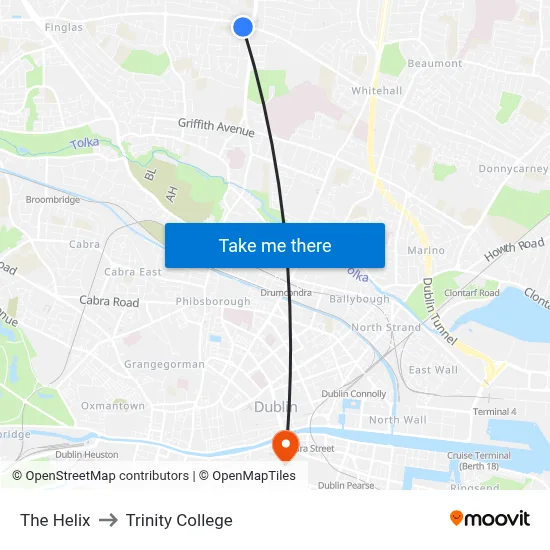 The Helix to Trinity College map