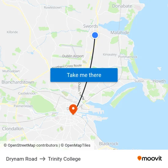 Drynam Road to Trinity College map