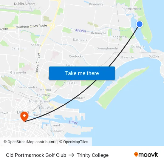 Old Portmarnock Golf Club to Trinity College map