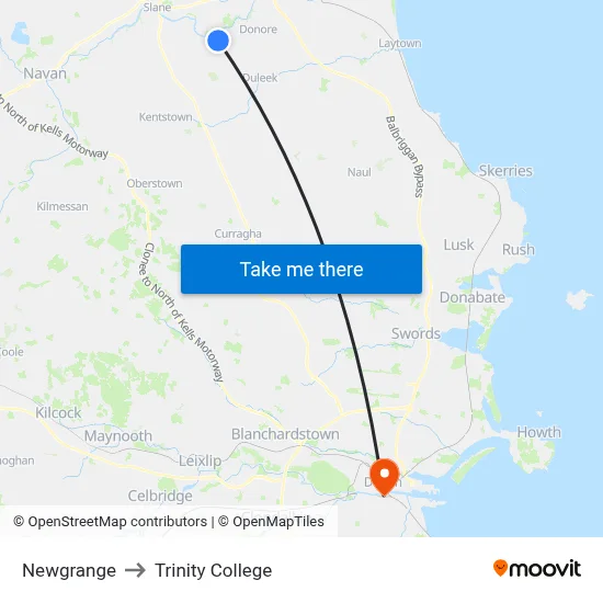 Newgrange to Trinity College map