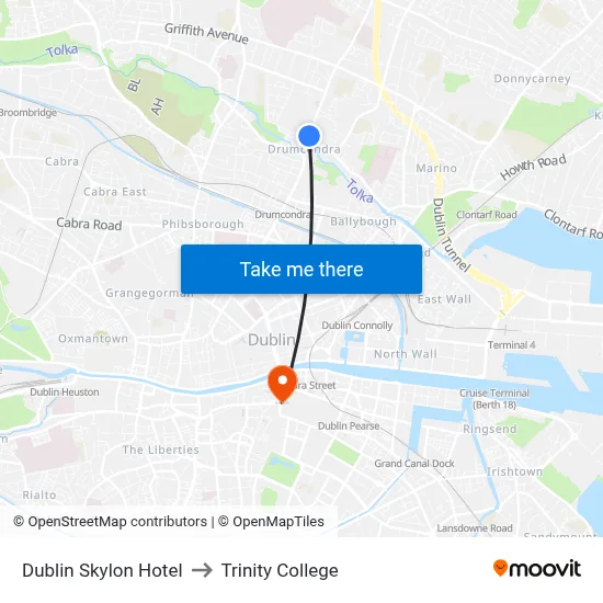 Dublin Skylon Hotel to Trinity College map