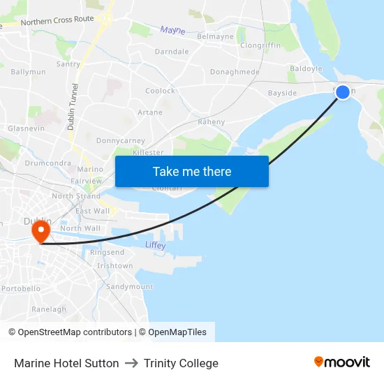 Marine Hotel Sutton to Trinity College map
