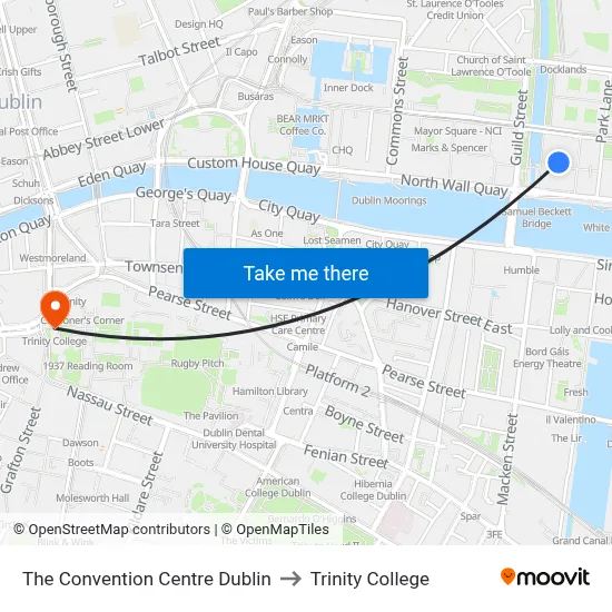 The Convention Centre Dublin to Trinity College map
