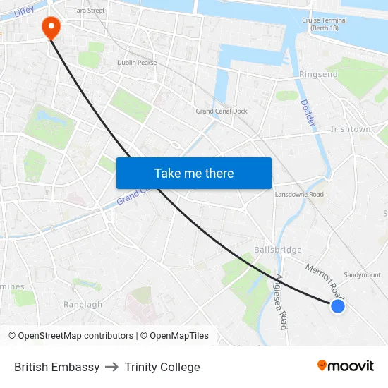 British Embassy to Trinity College map
