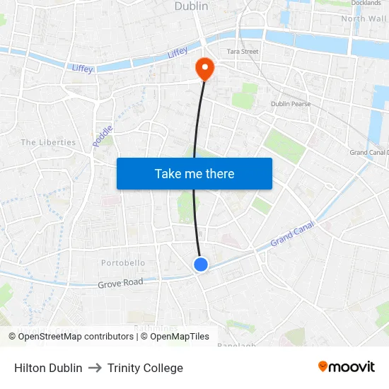 Hilton Dublin to Trinity College map