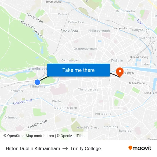 Hilton Dublin Kilmainham to Trinity College map