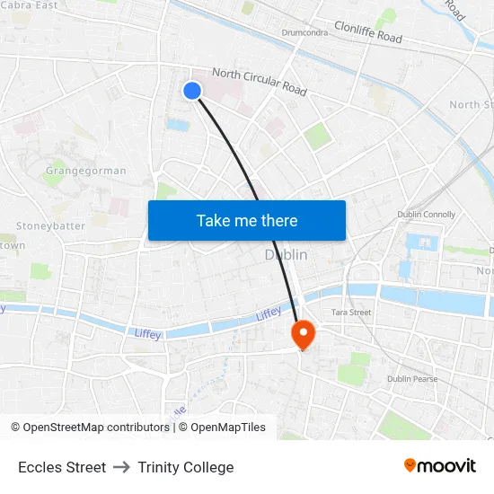 Eccles Street to Trinity College map