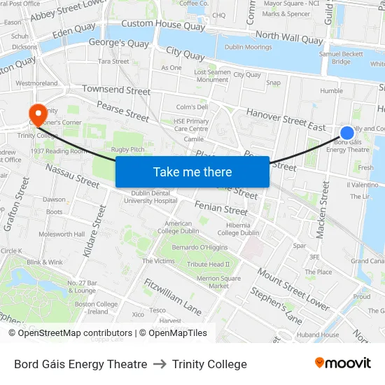 Bord Gáis Energy Theatre to Trinity College map