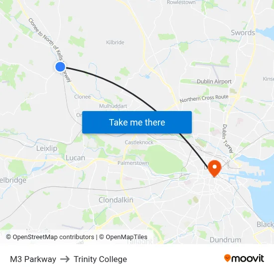 M3 Parkway to Trinity College map
