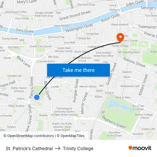 St. Patrick's Cathedral to Trinity College map