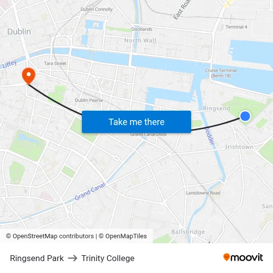 Ringsend Park to Trinity College map