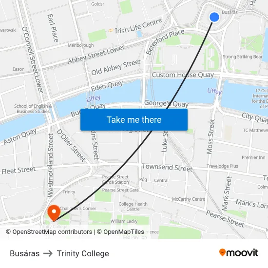 Busáras to Trinity College map