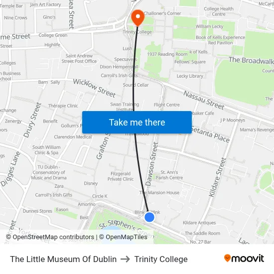 The Little Museum Of Dublin to Trinity College map
