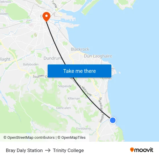 Bray Daly Station to Trinity College map