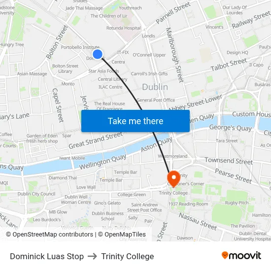 Dominick Luas Stop to Trinity College map
