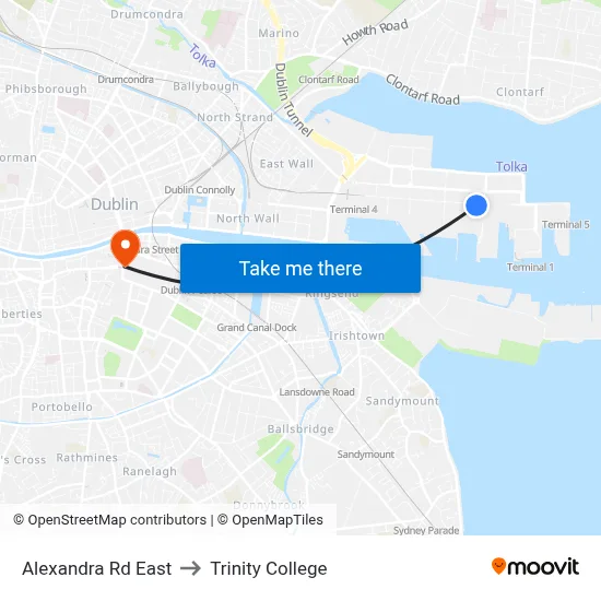 Alexandra Rd East to Trinity College map