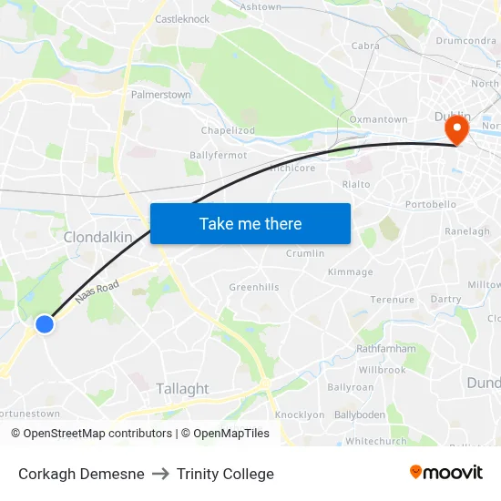 Corkagh Demesne to Trinity College map