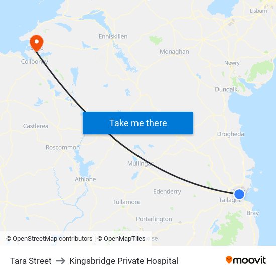 Tara Street to Kingsbridge Private Hospital map