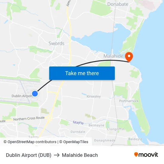 Dublin Airport (DUB) to Malahide Beach map