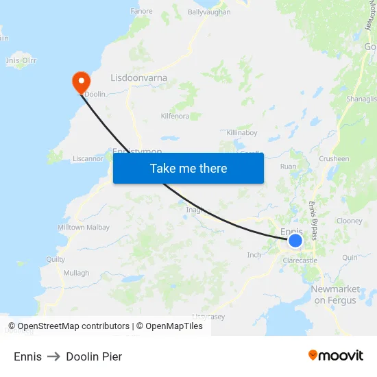 Ennis to Doolin Pier map