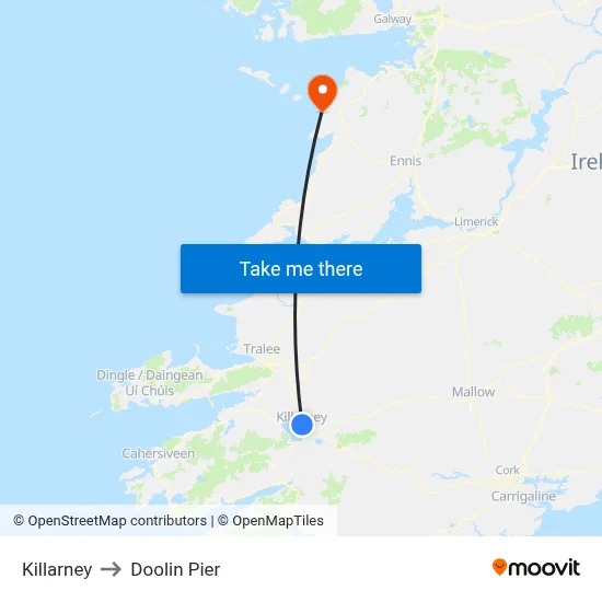 Killarney to Doolin Pier map